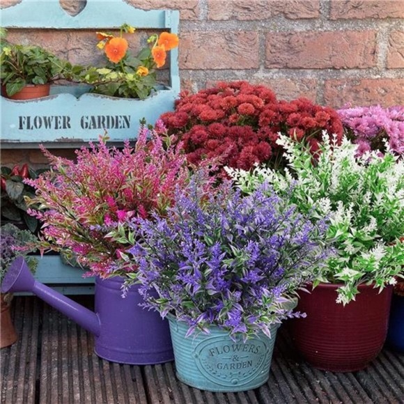 9pcs Artificial Flowers UV Resistant Faux Plastic Flower Outdoor Fake Lavender - Picture 8 of 8